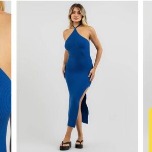 Elegant Blue Halter Neck Dress